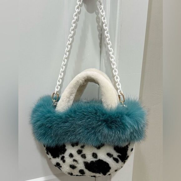 Colorblock Handmade Real Fox Fur & Shearling leather Top Handles Bag/Multi Use - Picture 7 of 16